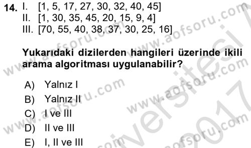 Algoritmalar Ve Programlama Dersi 2016 - 2017 Yılı (Final) Dönem Sonu Sınav Soruları 14. Soru
