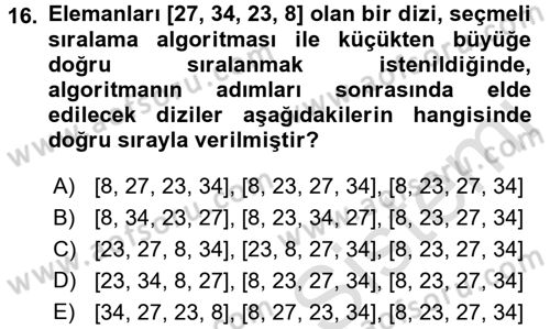 Algoritmalar Ve Programlama Dersi 2016 - 2017 Yılı (Final) Dönem Sonu Sınav Soruları 16. Soru