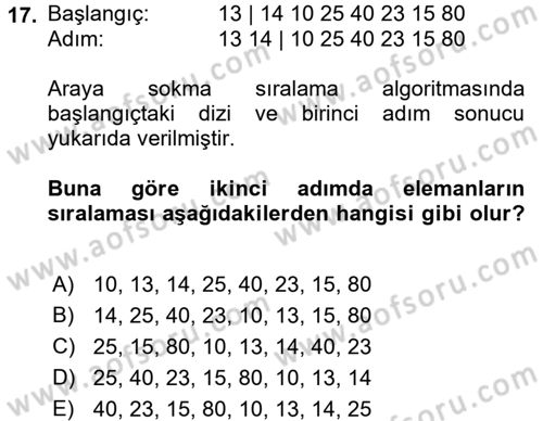 Algoritmalar Ve Programlama Dersi 2017 - 2018 Yılı (Vize) Ara Sınav Soruları 17. Soru
