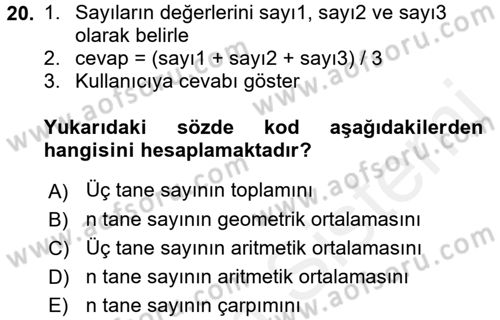 Algoritmalar Ve Programlama Dersi 2017 - 2018 Yılı (Vize) Ara Sınav Soruları 20. Soru