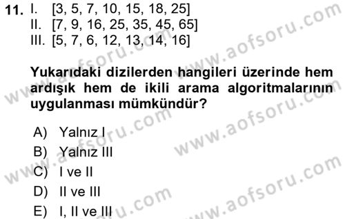 Algoritmalar Ve Programlama Dersi 2017 - 2018 Yılı (Final) Dönem Sonu Sınav Soruları 11. Soru