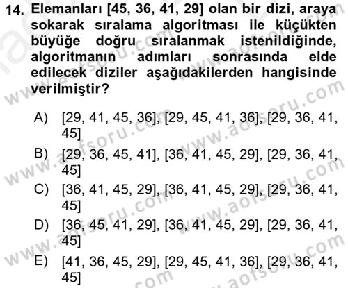 Algoritmalar Ve Programlama Dersi 2017 - 2018 Yılı (Final) Dönem Sonu Sınav Soruları 14. Soru