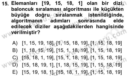 Algoritmalar Ve Programlama Dersi 2017 - 2018 Yılı (Final) Dönem Sonu Sınav Soruları 15. Soru