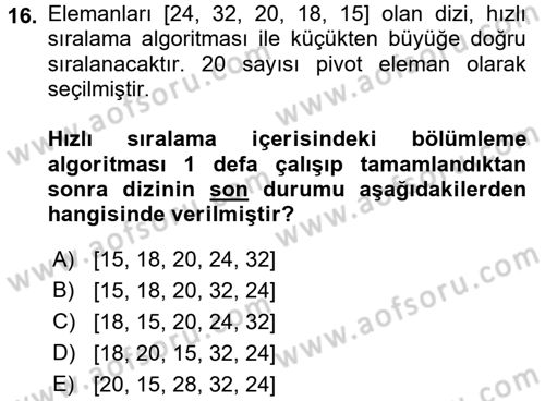 Algoritmalar Ve Programlama Dersi 2017 - 2018 Yılı (Final) Dönem Sonu Sınav Soruları 16. Soru