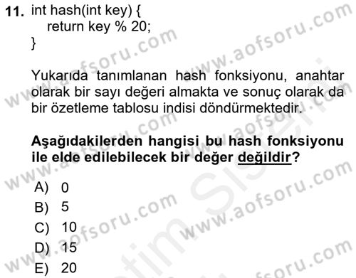 Algoritmalar Ve Programlama Dersi 2018 - 2019 Yılı (Vize) Ara Sınav Soruları 11. Soru
