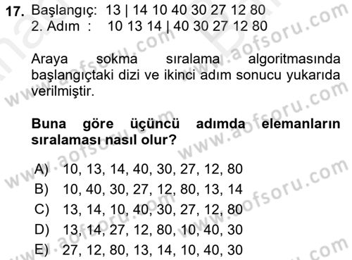 Algoritmalar Ve Programlama Dersi 2018 - 2019 Yılı (Vize) Ara Sınav Soruları 17. Soru