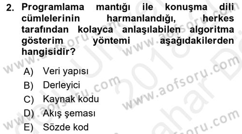 Algoritmalar Ve Programlama Dersi 2018 - 2019 Yılı (Vize) Ara Sınav Soruları 2. Soru