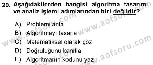 Algoritmalar Ve Programlama Dersi 2018 - 2019 Yılı (Vize) Ara Sınav Soruları 20. Soru