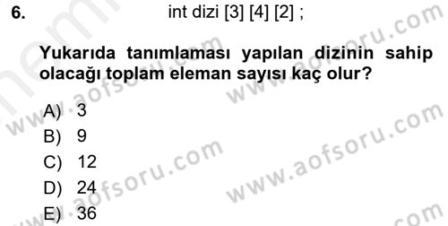 Algoritmalar Ve Programlama Dersi 2018 - 2019 Yılı (Vize) Ara Sınav Soruları 6. Soru