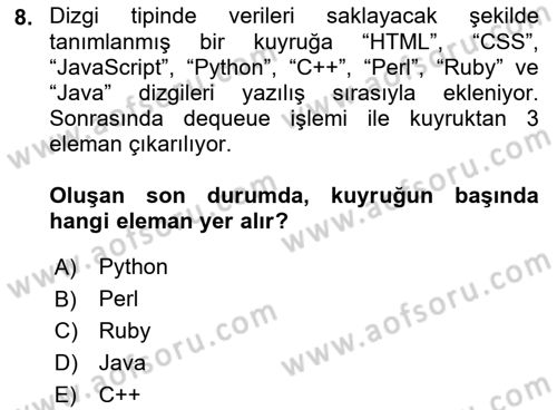 Algoritmalar Ve Programlama Dersi 2018 - 2019 Yılı (Vize) Ara Sınav Soruları 8. Soru