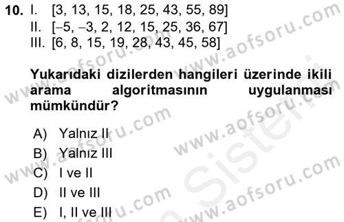 Algoritmalar Ve Programlama Dersi 2018 - 2019 Yılı (Final) Dönem Sonu Sınav Soruları 10. Soru