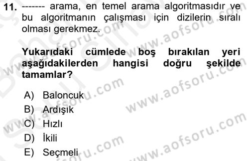Algoritmalar Ve Programlama Dersi 2018 - 2019 Yılı (Final) Dönem Sonu Sınav Soruları 11. Soru