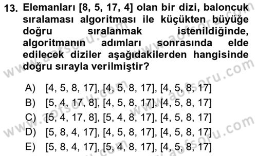 Algoritmalar Ve Programlama Dersi 2018 - 2019 Yılı (Final) Dönem Sonu Sınav Soruları 13. Soru