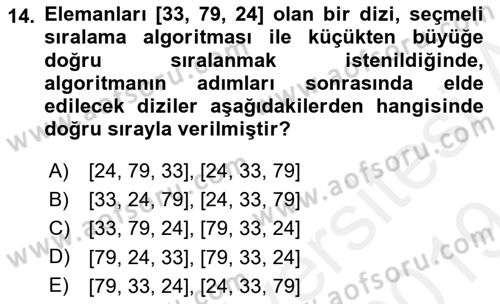 Algoritmalar Ve Programlama Dersi 2018 - 2019 Yılı (Final) Dönem Sonu Sınav Soruları 14. Soru