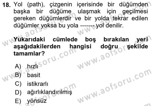 Algoritmalar Ve Programlama Dersi 2018 - 2019 Yılı (Final) Dönem Sonu Sınav Soruları 18. Soru