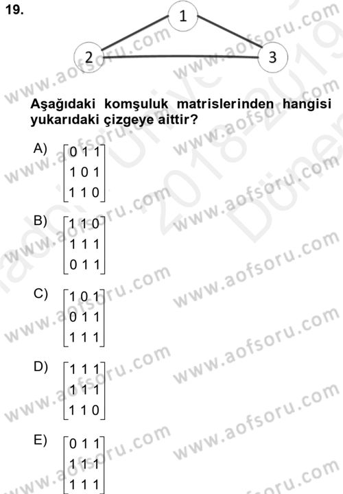Algoritmalar Ve Programlama Dersi 2018 - 2019 Yılı (Final) Dönem Sonu Sınav Soruları 19. Soru