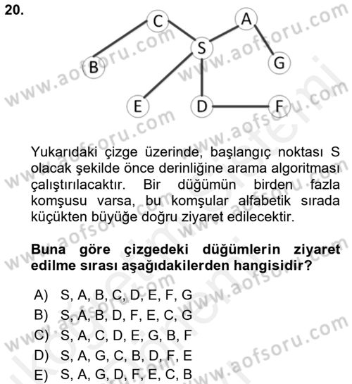 Algoritmalar Ve Programlama Dersi 2018 - 2019 Yılı (Final) Dönem Sonu Sınav Soruları 20. Soru
