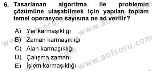 Algoritmalar Ve Programlama Dersi 2018 - 2019 Yılı (Final) Dönem Sonu Sınav Soruları 6. Soru