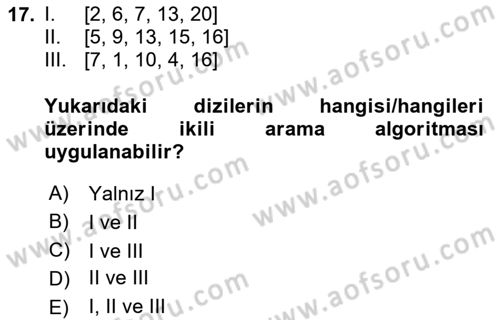 Algoritmalar Ve Programlama Dersi 2020 - 2021 Yılı Yaz Okulu Sınav Soruları 17. Soru
