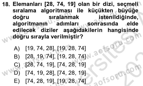 Algoritmalar Ve Programlama Dersi 2020 - 2021 Yılı Yaz Okulu Sınav Soruları 18. Soru