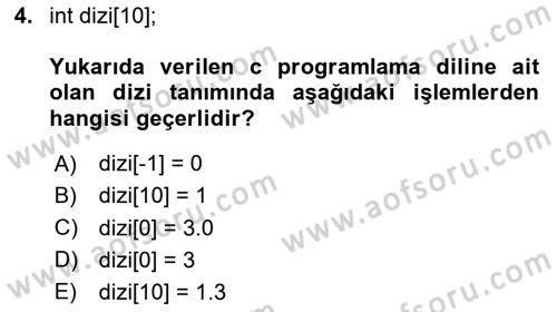 Algoritmalar Ve Programlama Dersi 2020 - 2021 Yılı Yaz Okulu Sınav Soruları 4. Soru