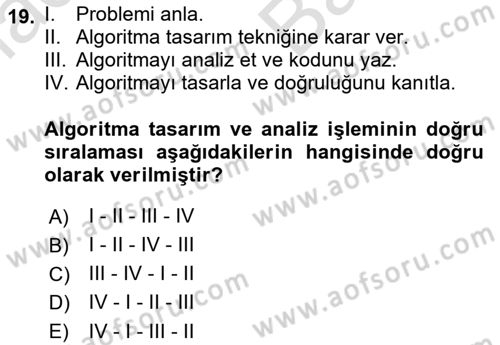 Algoritmalar Ve Programlama Dersi 2021 - 2022 Yılı (Vize) Ara Sınav Soruları 19. Soru