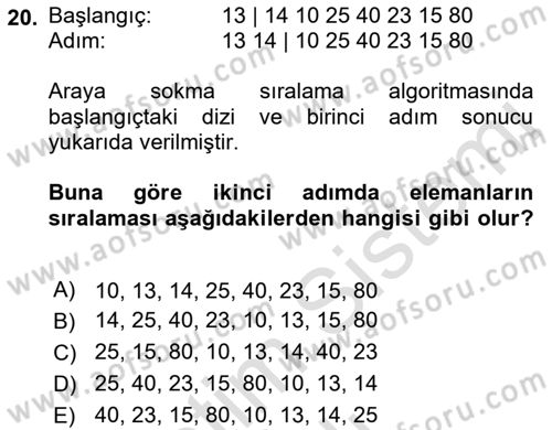 Algoritmalar Ve Programlama Dersi 2021 - 2022 Yılı (Vize) Ara Sınav Soruları 20. Soru