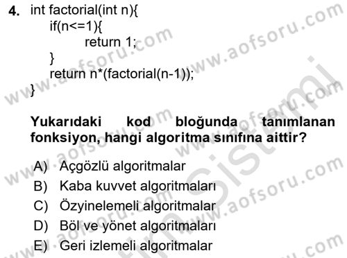 Algoritmalar Ve Programlama Dersi 2021 - 2022 Yılı (Vize) Ara Sınav Soruları 4. Soru