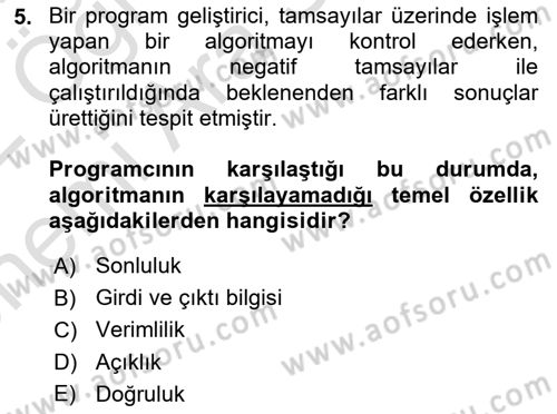 Algoritmalar Ve Programlama Dersi 2021 - 2022 Yılı (Vize) Ara Sınav Soruları 5. Soru