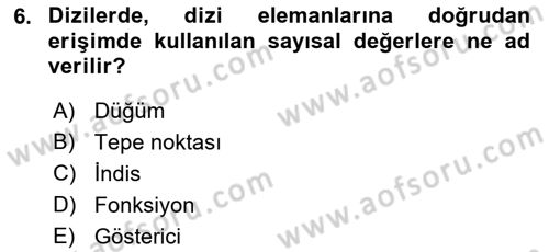 Algoritmalar Ve Programlama Dersi 2021 - 2022 Yılı (Vize) Ara Sınav Soruları 6. Soru