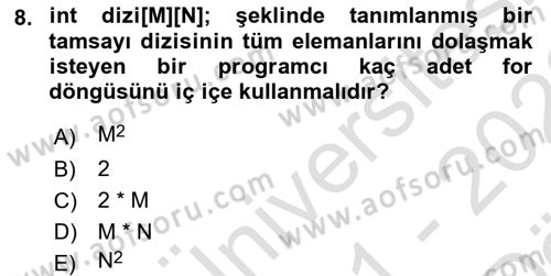 Algoritmalar Ve Programlama Dersi 2021 - 2022 Yılı (Vize) Ara Sınav Soruları 8. Soru