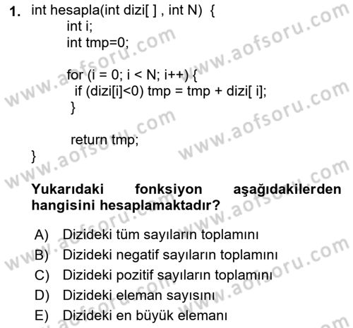 Algoritmalar Ve Programlama Dersi 2021 - 2022 Yılı (Final) Dönem Sonu Sınav Soruları 1. Soru