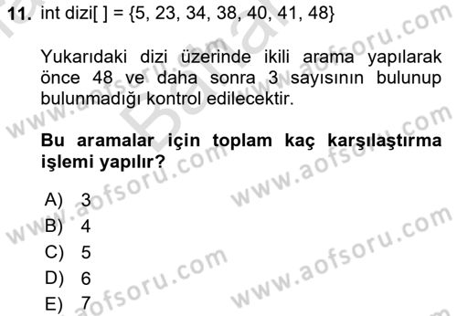 Algoritmalar Ve Programlama Dersi 2021 - 2022 Yılı (Final) Dönem Sonu Sınav Soruları 11. Soru