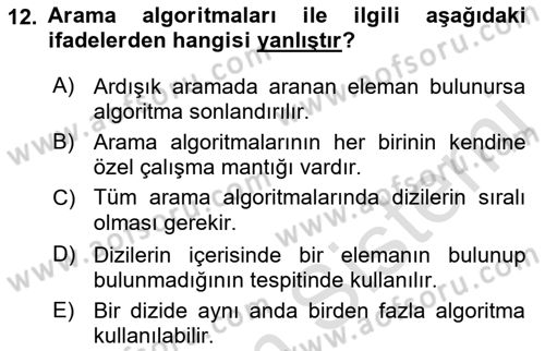 Algoritmalar Ve Programlama Dersi 2021 - 2022 Yılı (Final) Dönem Sonu Sınav Soruları 12. Soru