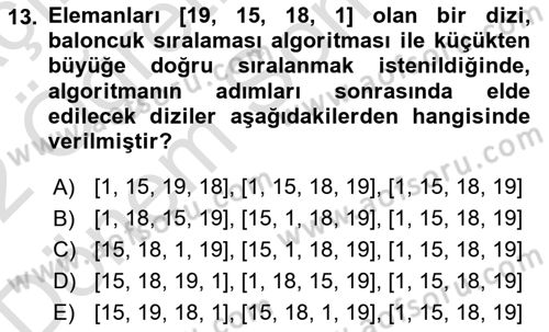 Algoritmalar Ve Programlama Dersi 2021 - 2022 Yılı (Final) Dönem Sonu Sınav Soruları 13. Soru