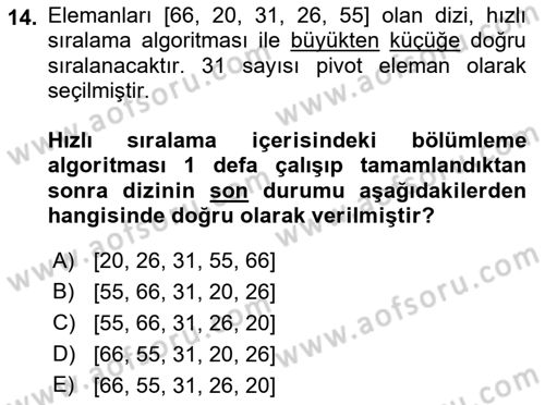 Algoritmalar Ve Programlama Dersi 2021 - 2022 Yılı (Final) Dönem Sonu Sınav Soruları 14. Soru