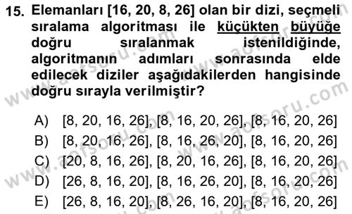 Algoritmalar Ve Programlama Dersi 2021 - 2022 Yılı (Final) Dönem Sonu Sınav Soruları 15. Soru