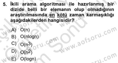 Algoritmalar Ve Programlama Dersi 2021 - 2022 Yılı (Final) Dönem Sonu Sınav Soruları 5. Soru