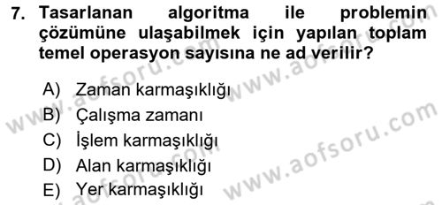 Algoritmalar Ve Programlama Dersi 2021 - 2022 Yılı (Final) Dönem Sonu Sınav Soruları 7. Soru