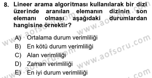 Algoritmalar Ve Programlama Dersi 2021 - 2022 Yılı (Final) Dönem Sonu Sınav Soruları 8. Soru