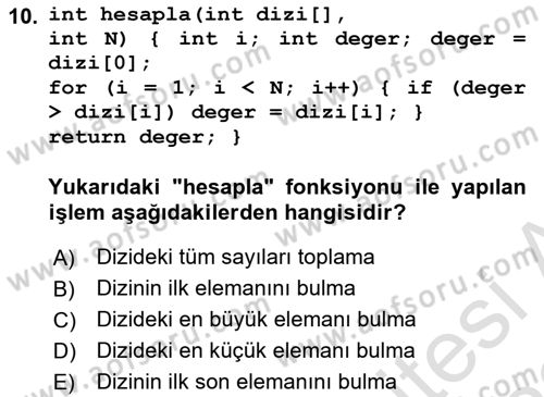 Algoritmalar Ve Programlama Dersi 2021 - 2022 Yılı Yaz Okulu Sınav Soruları 10. Soru