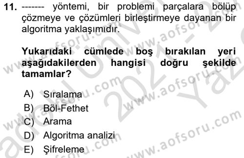 Algoritmalar Ve Programlama Dersi 2021 - 2022 Yılı Yaz Okulu Sınav Soruları 11. Soru