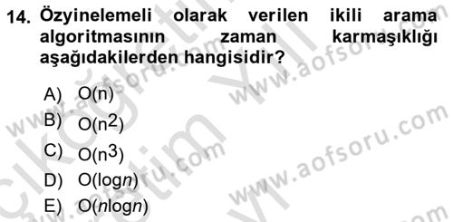 Algoritmalar Ve Programlama Dersi 2021 - 2022 Yılı Yaz Okulu Sınav Soruları 14. Soru