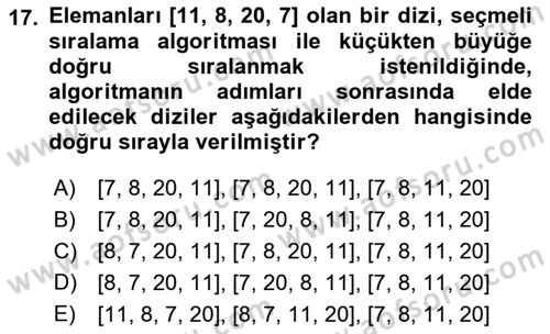 Algoritmalar Ve Programlama Dersi 2021 - 2022 Yılı Yaz Okulu Sınav Soruları 17. Soru