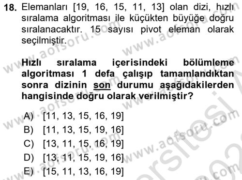 Algoritmalar Ve Programlama Dersi Yaz Okulu Sınavı Deneme Sınav Soruları 18. Soru