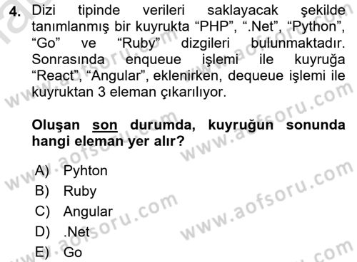 Algoritmalar Ve Programlama Dersi 2021 - 2022 Yılı Yaz Okulu Sınav Soruları 4. Soru