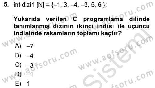 Algoritmalar Ve Programlama Dersi 2021 - 2022 Yılı Yaz Okulu Sınav Soruları 5. Soru
