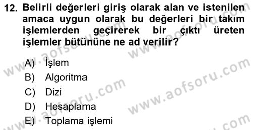 Algoritmalar Ve Programlama Dersi 2022 - 2023 Yılı Yaz Okulu Sınav Soruları 12. Soru