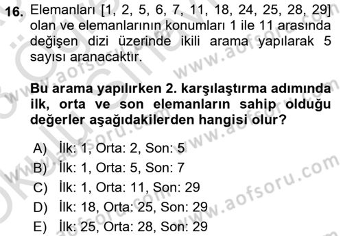 Algoritmalar Ve Programlama Dersi 2022 - 2023 Yılı Yaz Okulu Sınav Soruları 16. Soru
