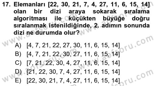 Algoritmalar Ve Programlama Dersi 2022 - 2023 Yılı Yaz Okulu Sınav Soruları 17. Soru